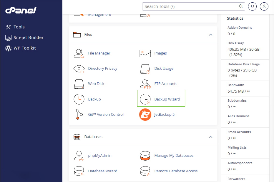 بخش Backup Wizard؛ تهیه فول بکاپ از سی پنل