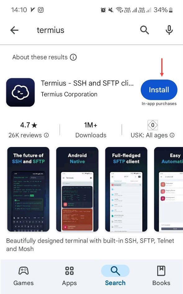 نصب اپلیکیشن Termius برای اتصال به سرور لینوکس
