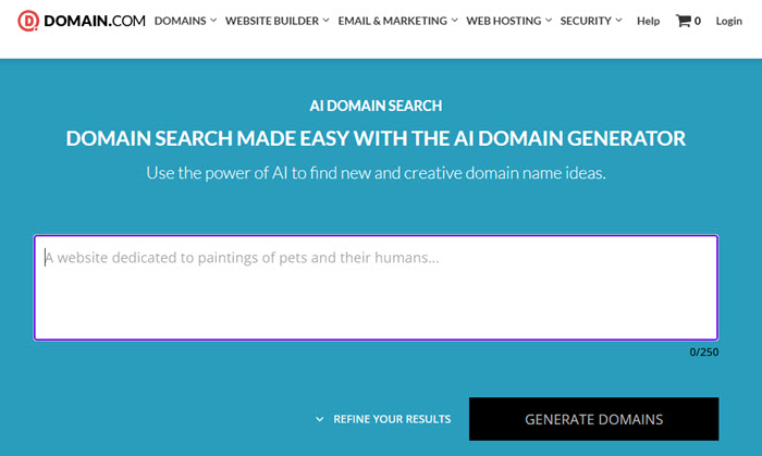 انتخاب نام با هوش مصنوعی با domain.com