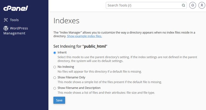 موارد ایندکس در سی پنل
