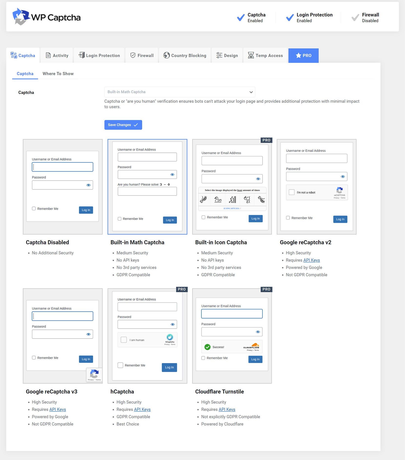 کپچا های پشتیبانی شده افزونه  Advanced Google reCAPTCHA